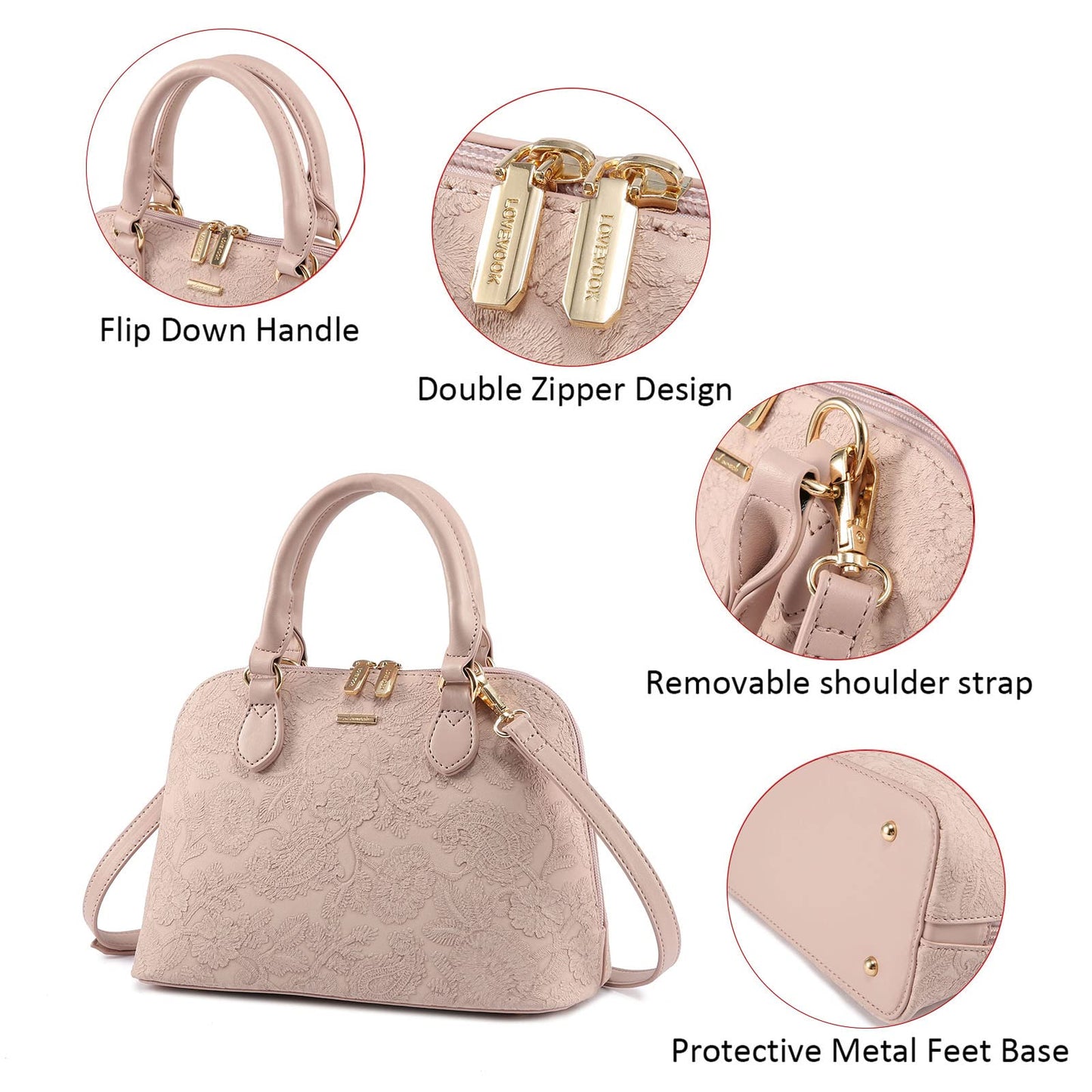 LOVEVOOK Purse for Women Small Crossbody Bags Classic Double Zip Top Handle Dome Satchel Bag