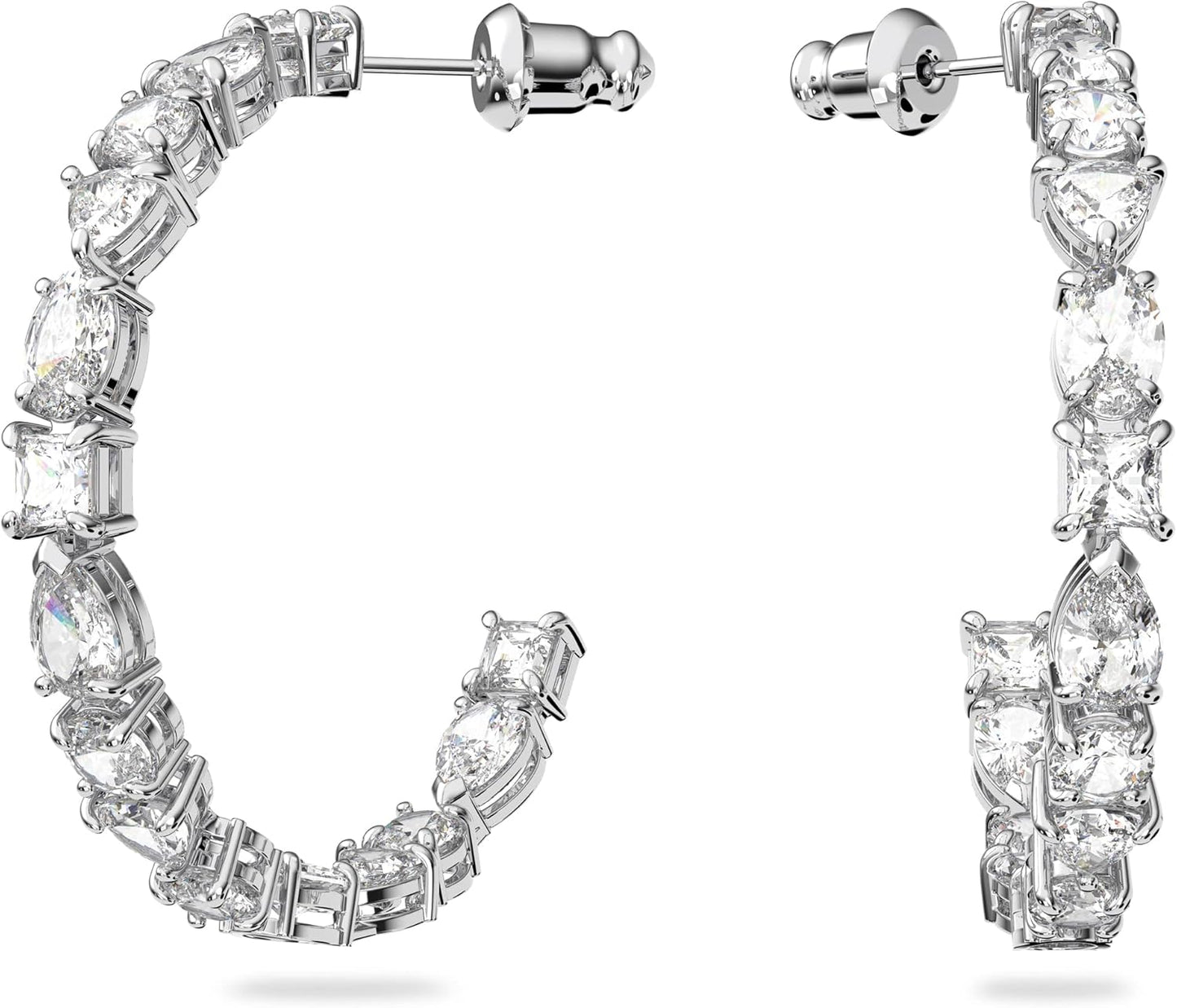 Swarovski Tennis Deluxe Women's Hoop Pierced Earrings with White Crystal in a Rhodium Plated Setting