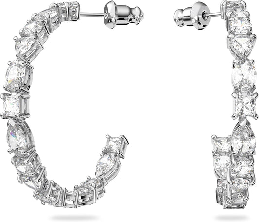 Swarovski Tennis Deluxe Women's Hoop Pierced Earrings with White Crystal in a Rhodium Plated Setting