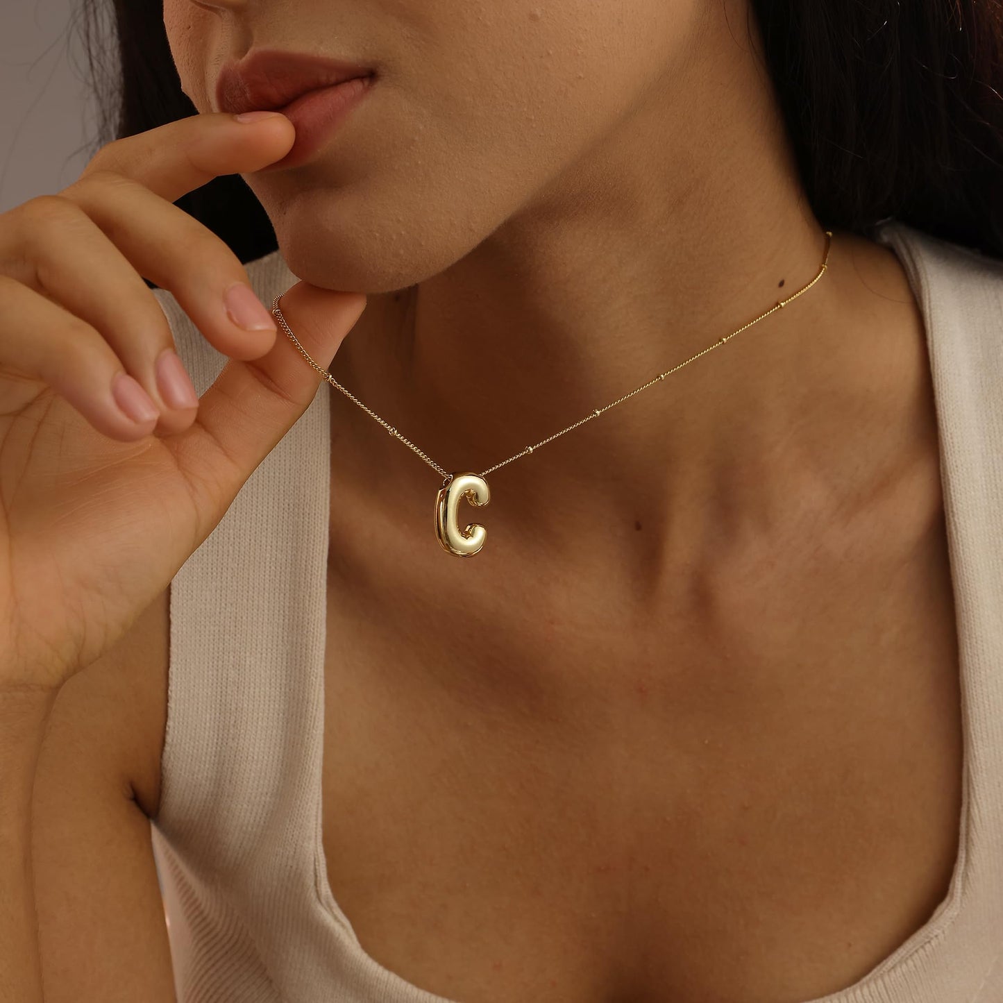 Gold Bubble Letter Necklace for Women, 14k Gold Plated Balloon Initial Letter Pendant Necklace Dainty Charm Initial Necklaces for Women Trendy Chunky Custom Name Necklace Gold Jewelry for Women