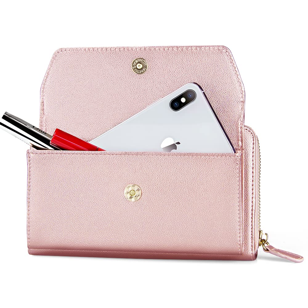 Womens RFID Wallet Purse Wristlet Crossbody Clutch with Zip Around 2 Strap