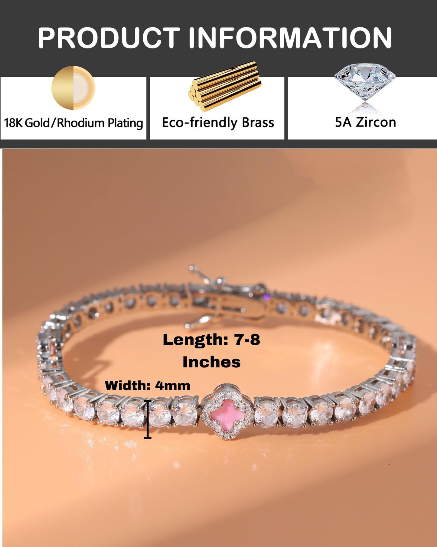 Clover Tennis Bracelet, Zircon Stones