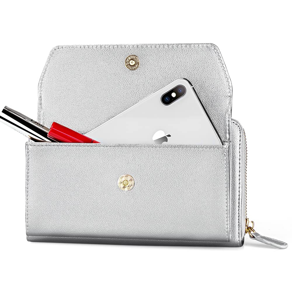 Womens RFID Wallet Purse Wristlet Crossbody Clutch with Zip Around 2 Strap