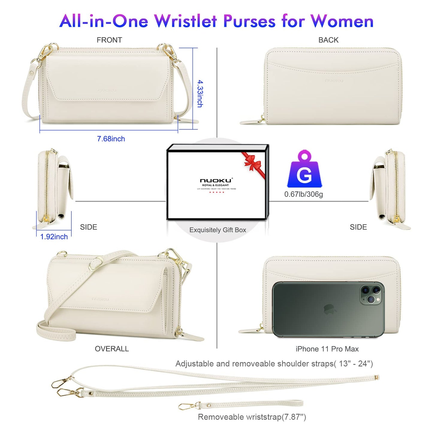 Womens RFID Wallet Purse Wristlet Crossbody Clutch with Zip Around 2 Strap