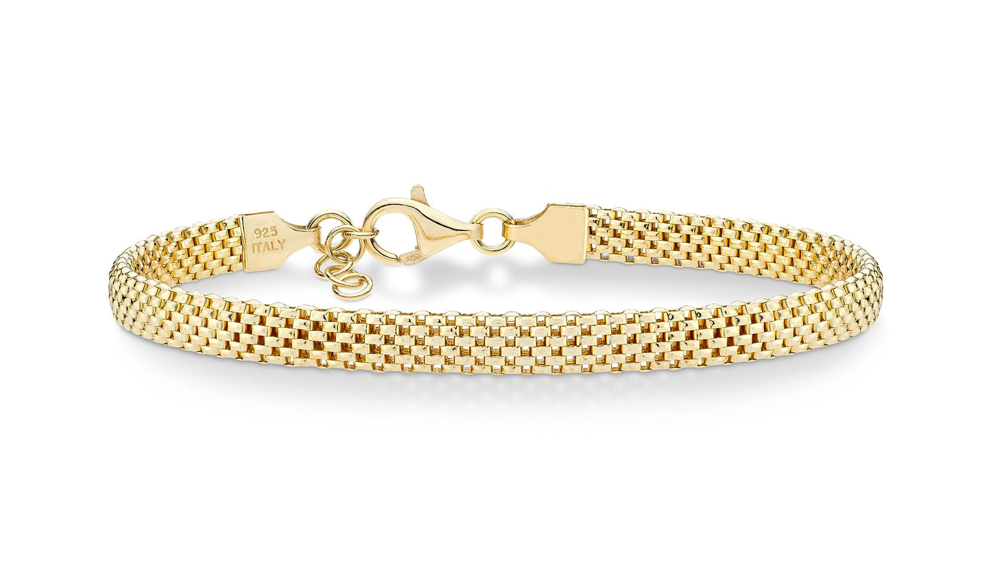 Miabella 18K Gold Over Sterling Silver Italian 5mm Mesh Link Chain Bracelet for Women, 925 Made in Italy