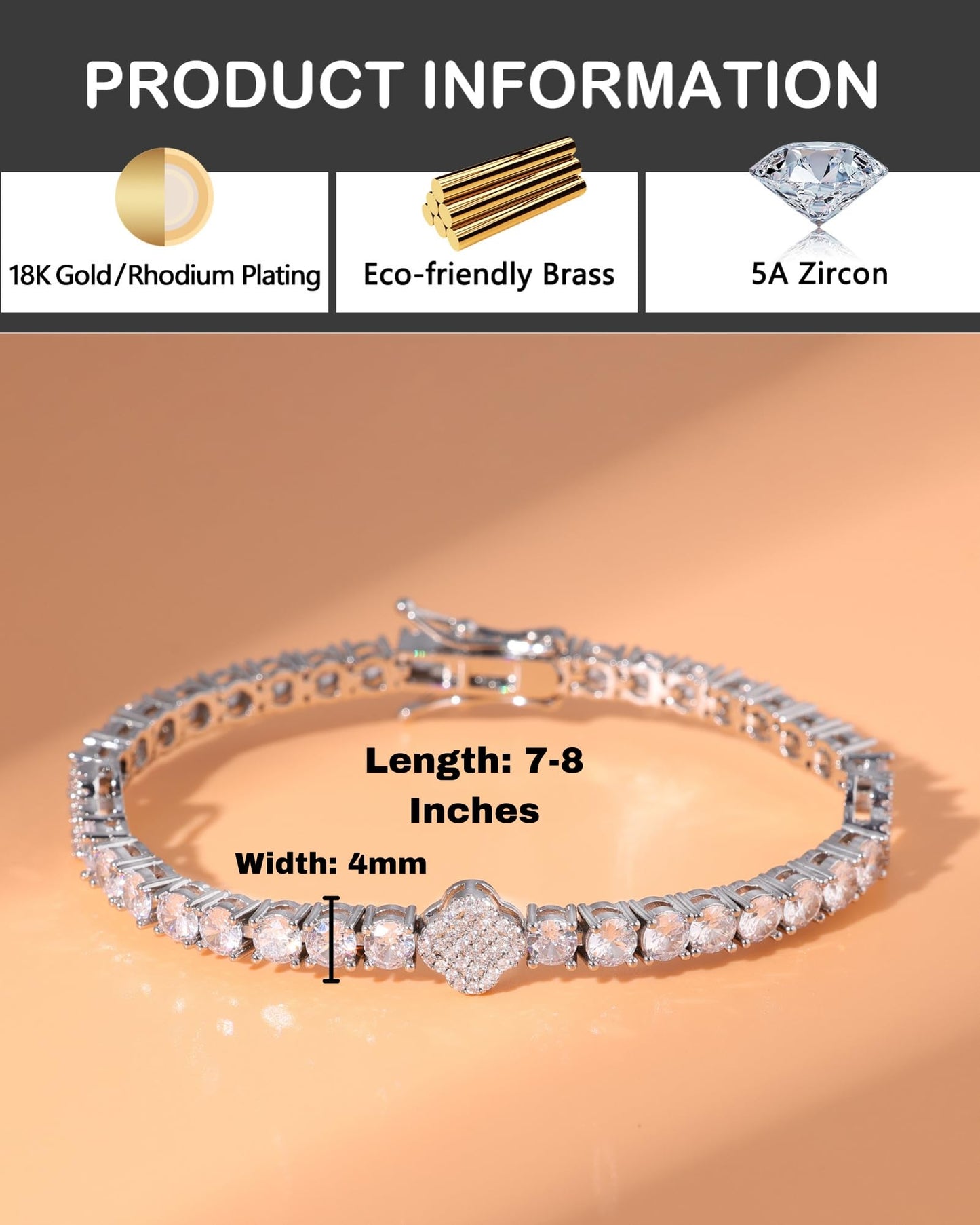 Clover Tennis Bracelet, Zircon Stones