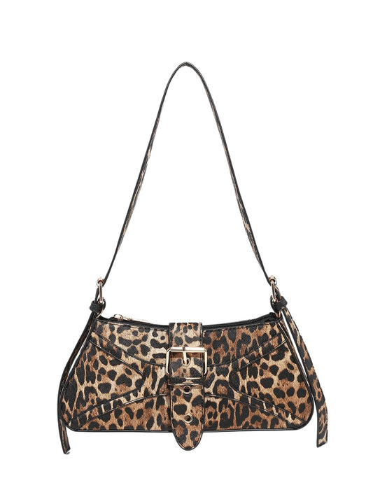 Verdusa Women's Leopard Print PU Leather Shoulder Bag Vintage Zipper Underarm Bags