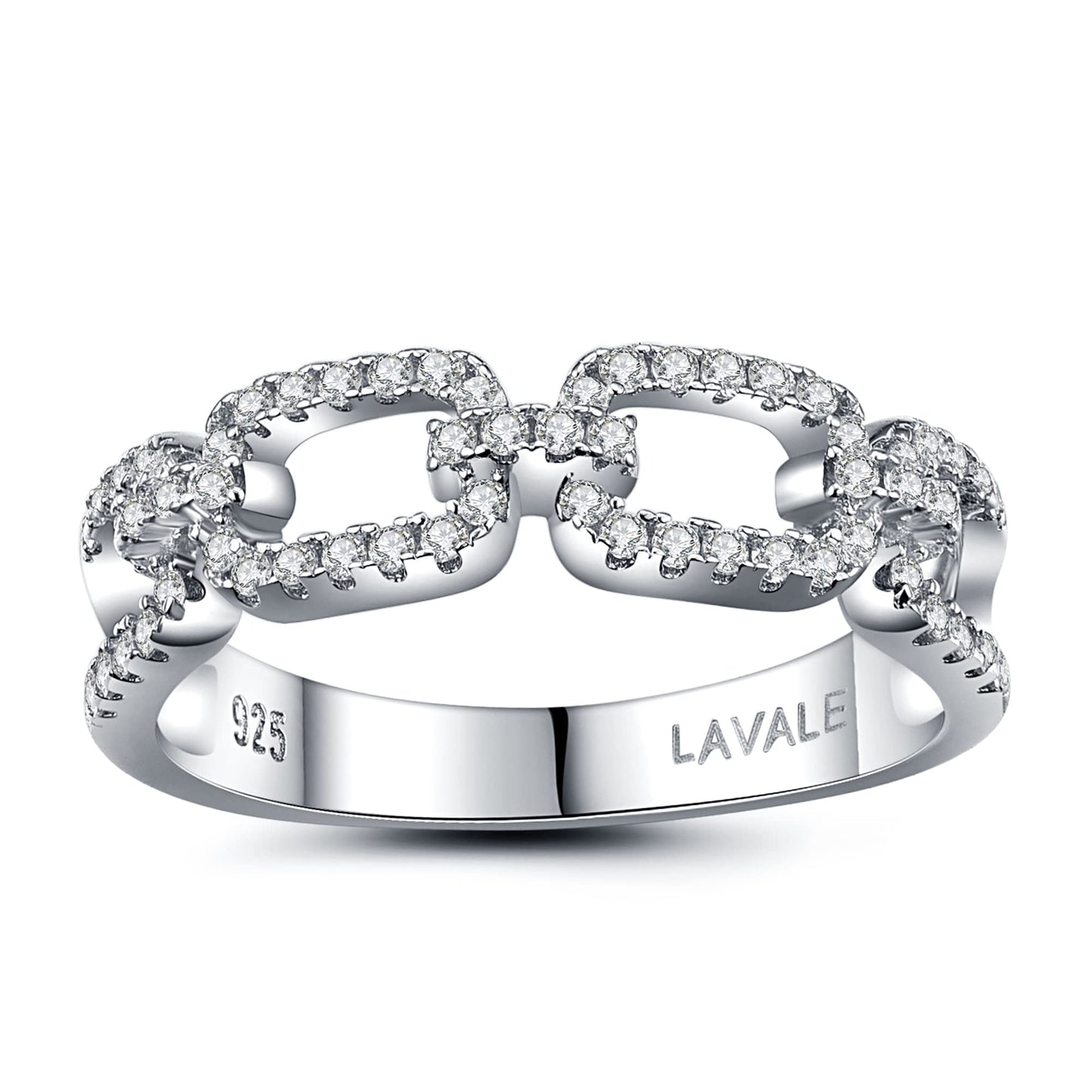 LAVALE Moissanite Ring for Women,Twist Link D Color VVS1 Lab Created Diamond Rings,Half Eternity Stackable Band Ring,S925 Sterling Silver Chain Link Ring