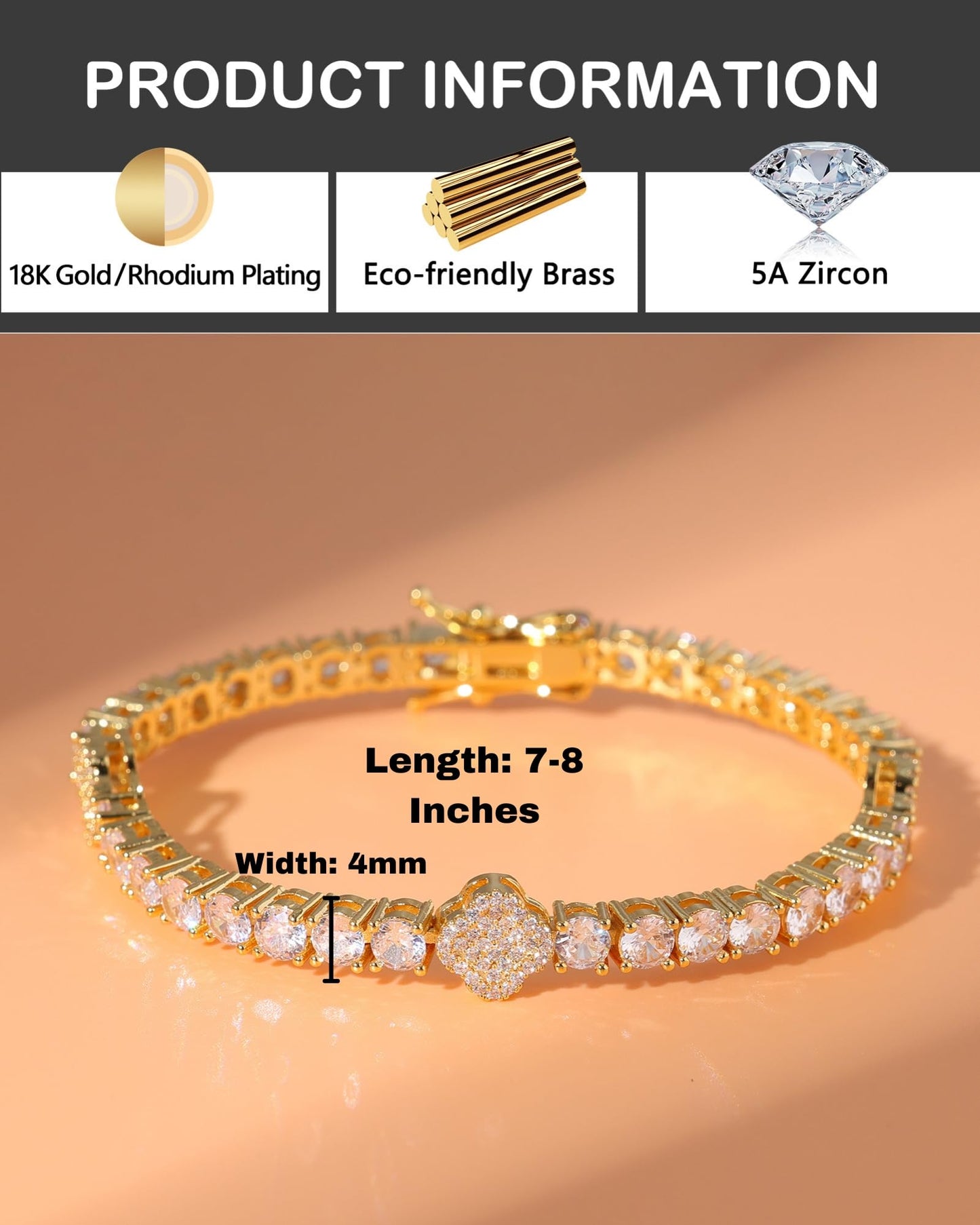 Clover Tennis Bracelet, Zircon Stones