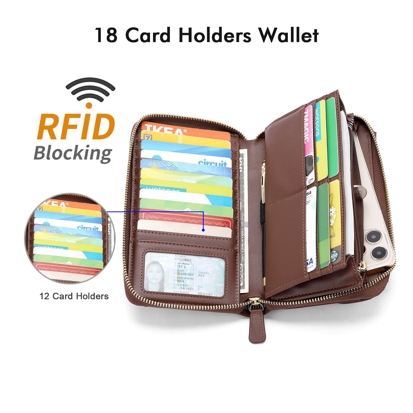 Wallets for Women Credit Card Slots with RFID Blocking Large Capacity Wristlet