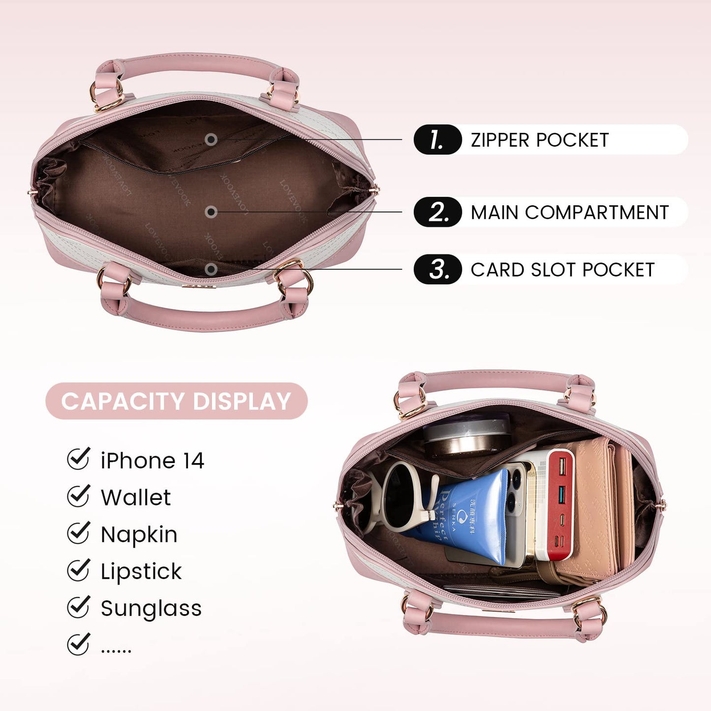 LOVEVOOK Purse for Women Small Crossbody Bags Classic Double Zip Top Handle Dome Satchel Bag