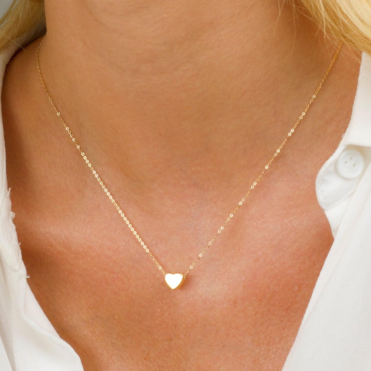 Dainty Gold Necklace for Women Girls Trendy - 14K Gold/Silver Plated Cute Heart Necklace for Women Handmade Heart Choker Necklace Tiny Heart Jewelry Gifts for Women Girls Teen Girls Stuff