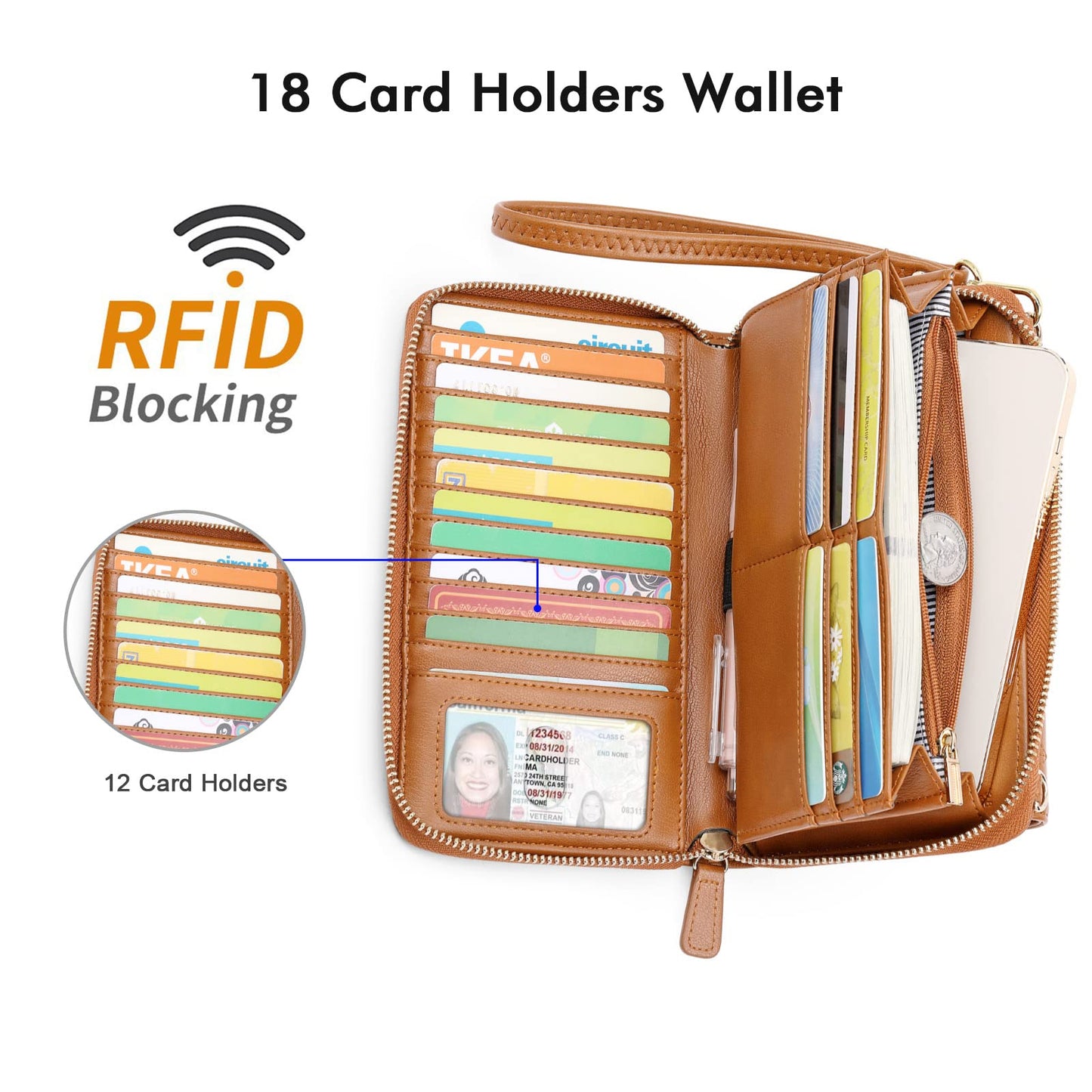 Wallets for Women Credit Card Slots with RFID Blocking Large Capacity Wristlet