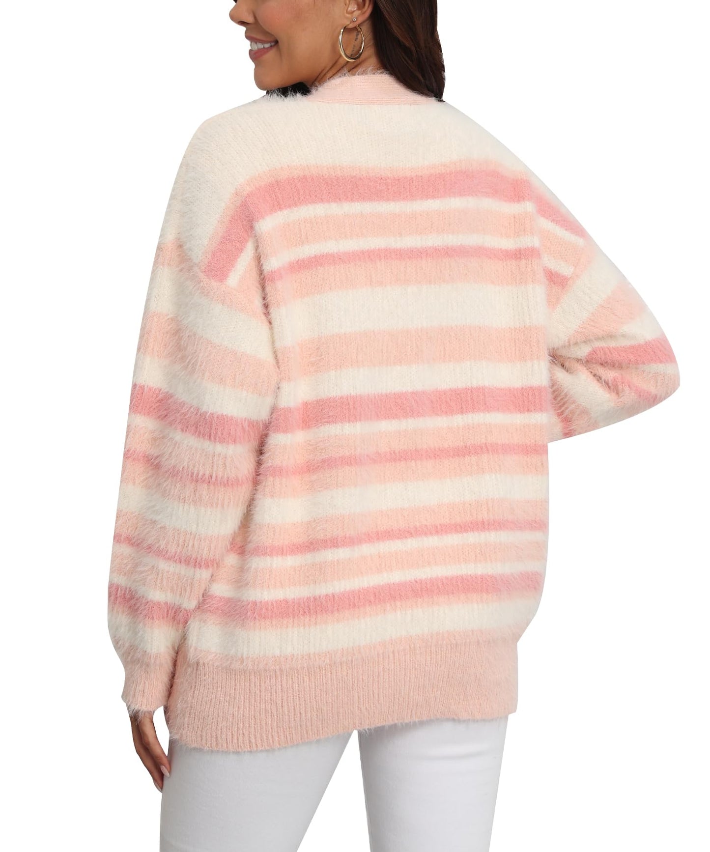 Women's Y2K Color-Block Striped V Neck Button Down Open Front Cardigan Sweater