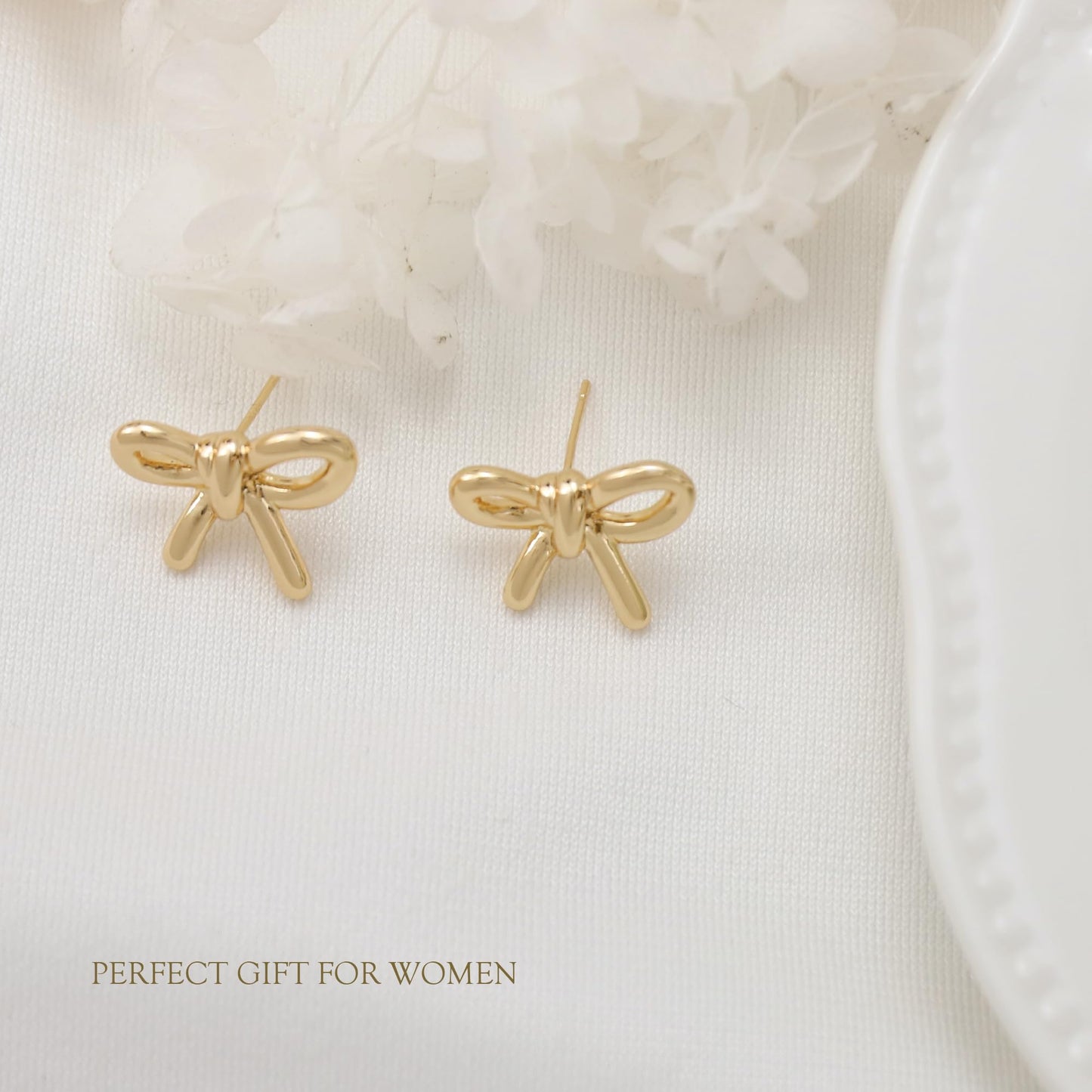 Women Bow Earrings - 18K Gold Plated Bow Stud Earrings Bow Dangle Drop Earrings Ribbon Earrings