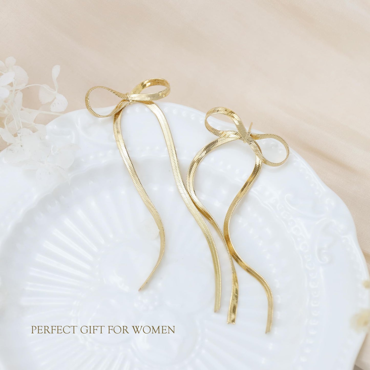 Women Bow Earrings - 18K Gold Plated Bow Stud Earrings Bow Dangle Drop Earrings Ribbon Earrings