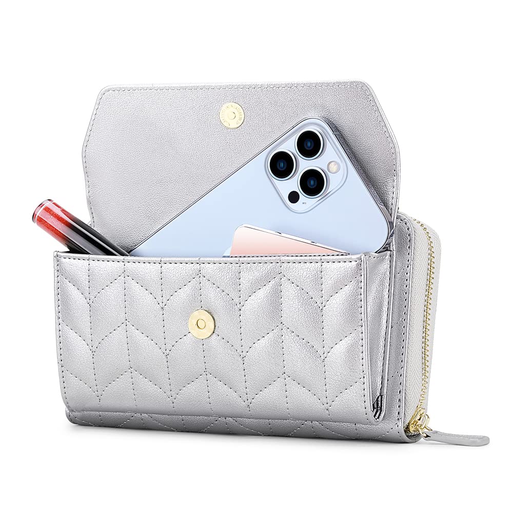 Womens RFID Wallet Purse Wristlet Crossbody Clutch with Zip Around 2 Strap