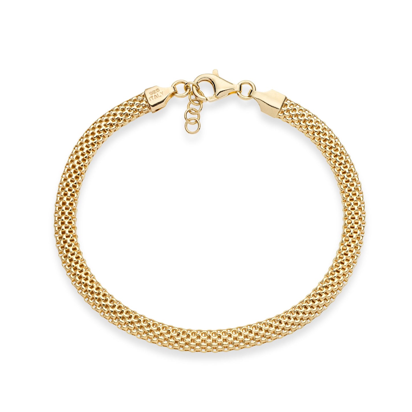 Miabella 18K Gold Over Sterling Silver Italian 5mm Mesh Link Chain Bracelet for Women, 925 Made in Italy