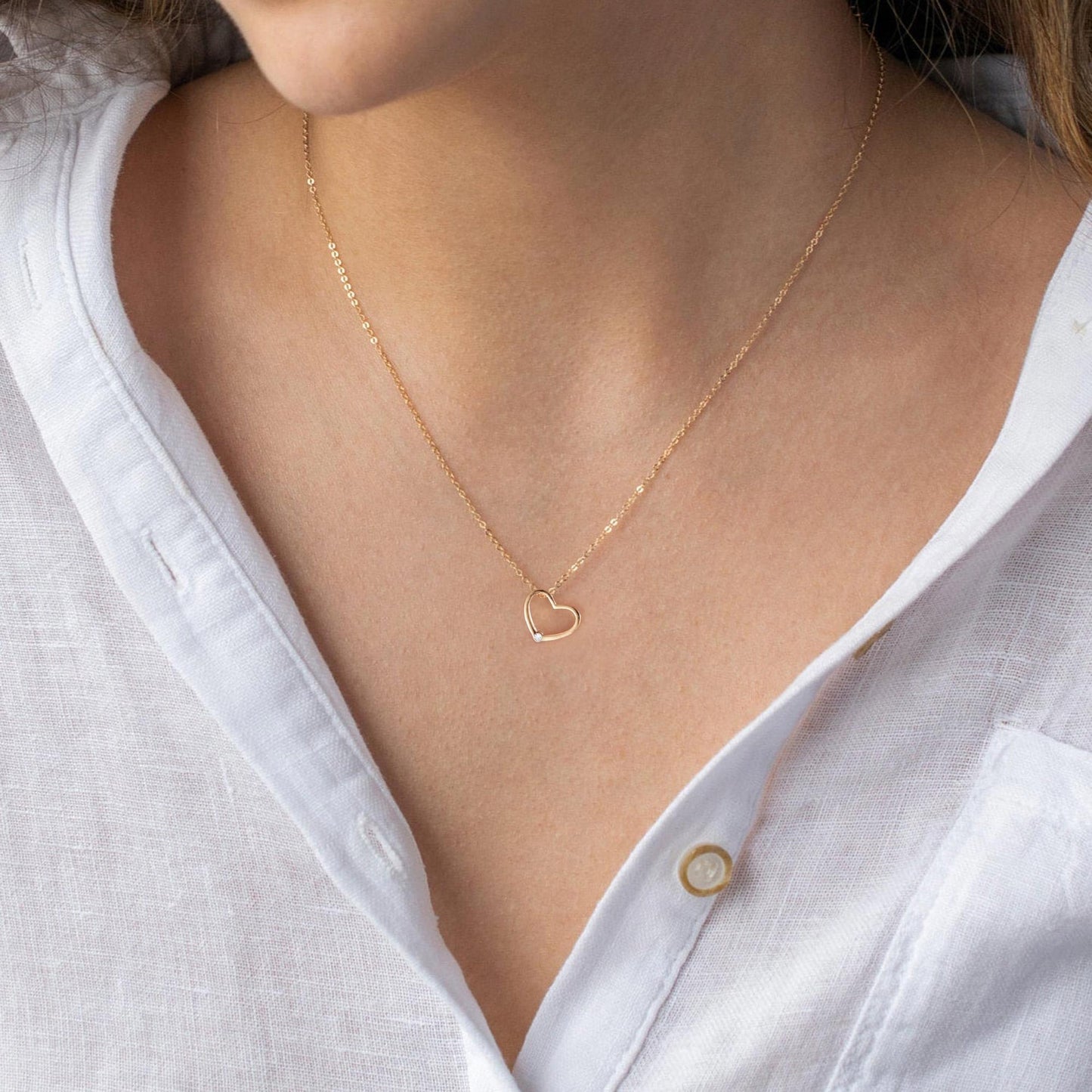 Dainty Gold Necklace for Women Girls Trendy - 14K Gold/Silver Plated Cute Heart Necklace for Women Handmade Heart Choker Necklace Tiny Heart Jewelry Gifts for Women Girls Teen Girls Stuff