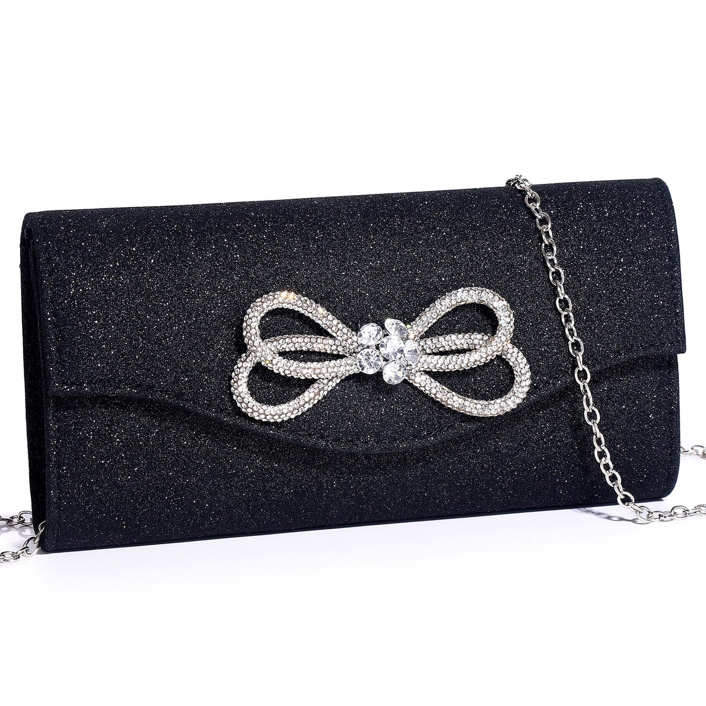 Women Evening Handbag Shiny Crystal Bow Flap Clutch Purse for Women Wedding Party Prom Purse