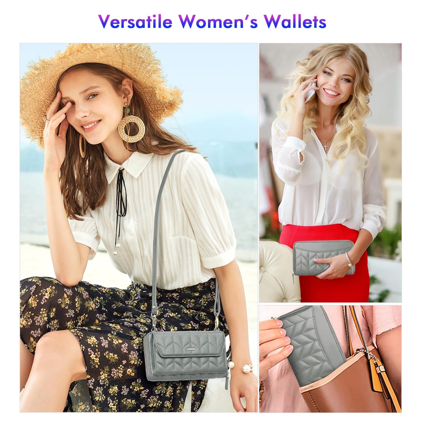 Womens RFID Wallet Purse Wristlet Crossbody Clutch with Zip Around 2 Strap