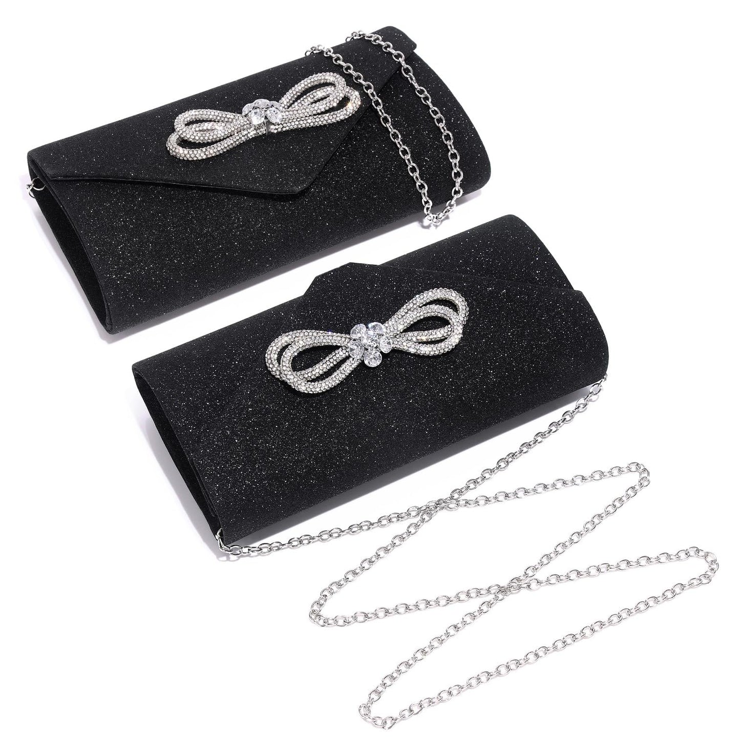 Women Evening Handbag Shiny Crystal Bow Flap Clutch Purse for Women Wedding Party Prom Purse