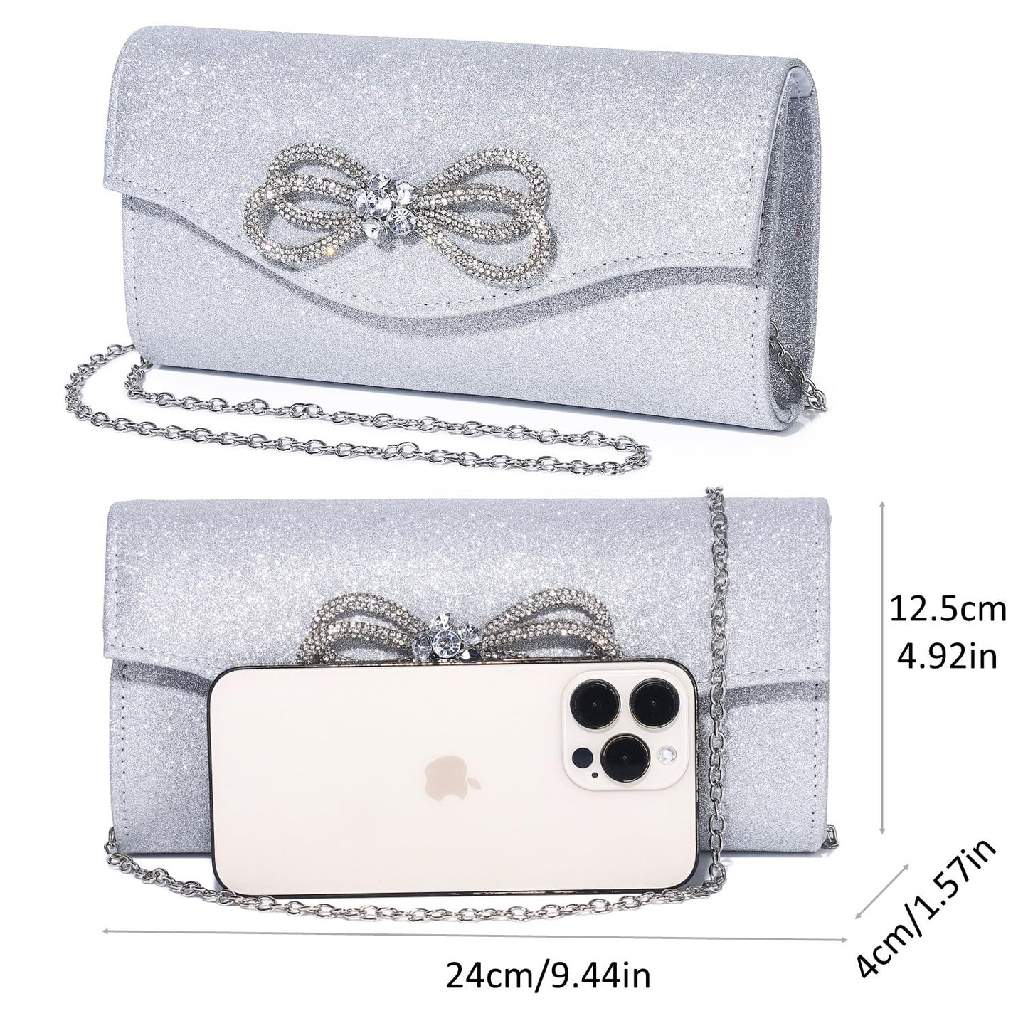 Women Evening Handbag Shiny Crystal Bow Flap Clutch Purse for Women Wedding Party Prom Purse