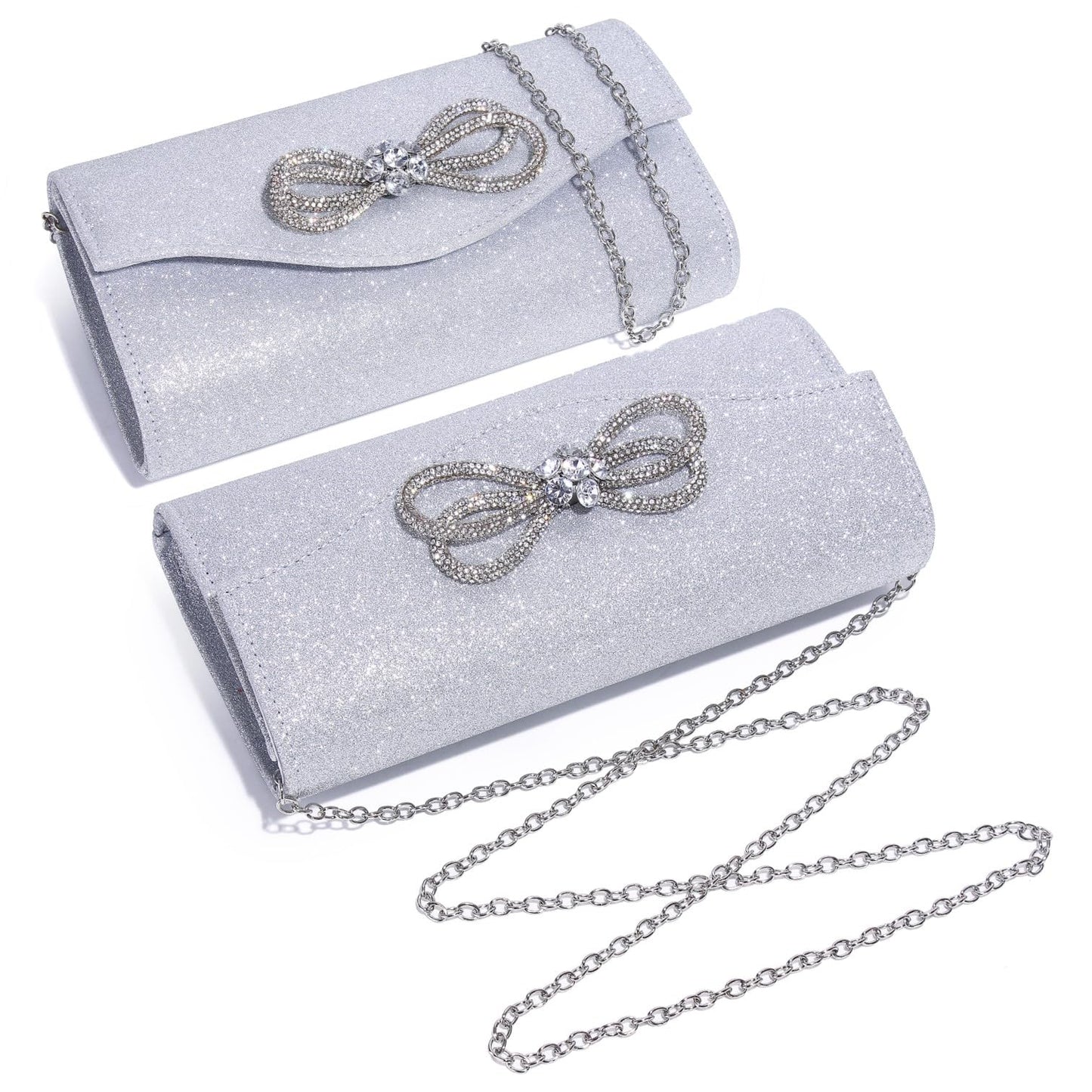 Women Evening Handbag Shiny Crystal Bow Flap Clutch Purse for Women Wedding Party Prom Purse