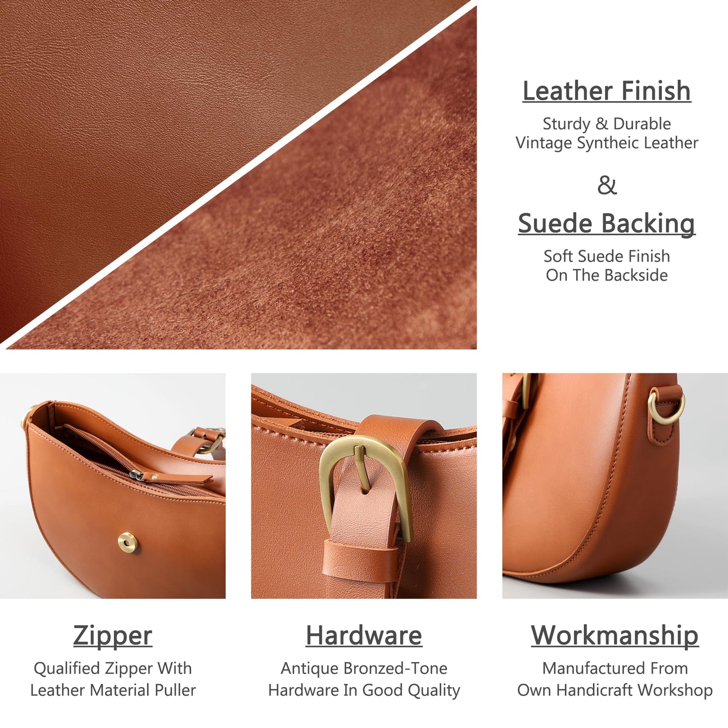 Vintage Vegan Leather Shoulder Crescent Bag For Women Retro Lunar Purse Casual Hobo Satchel Under Arm Purse Lady Handbag