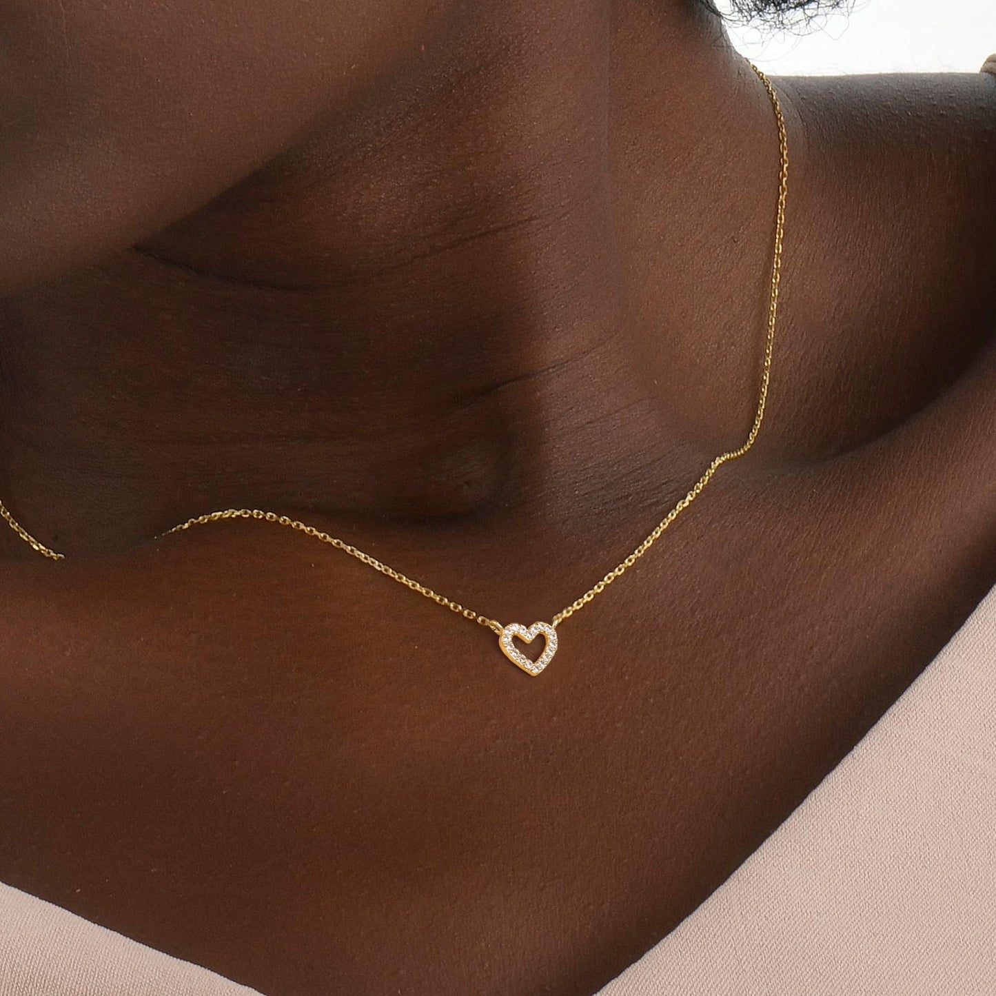 Dainty Gold Necklace for Women Girls Trendy - 14K Gold/Silver Plated Cute Heart Necklace for Women Handmade Heart Choker Necklace Tiny Heart Jewelry Gifts for Women Girls Teen Girls Stuff