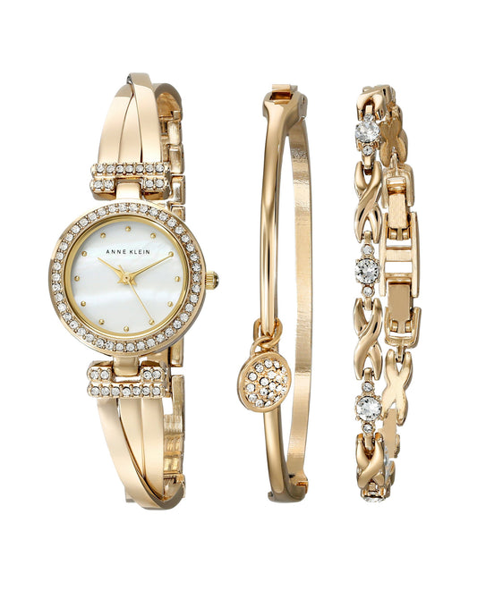 Women's Premium Crystal Accented Bangle Watch and Bracelet Set | Anne Klein