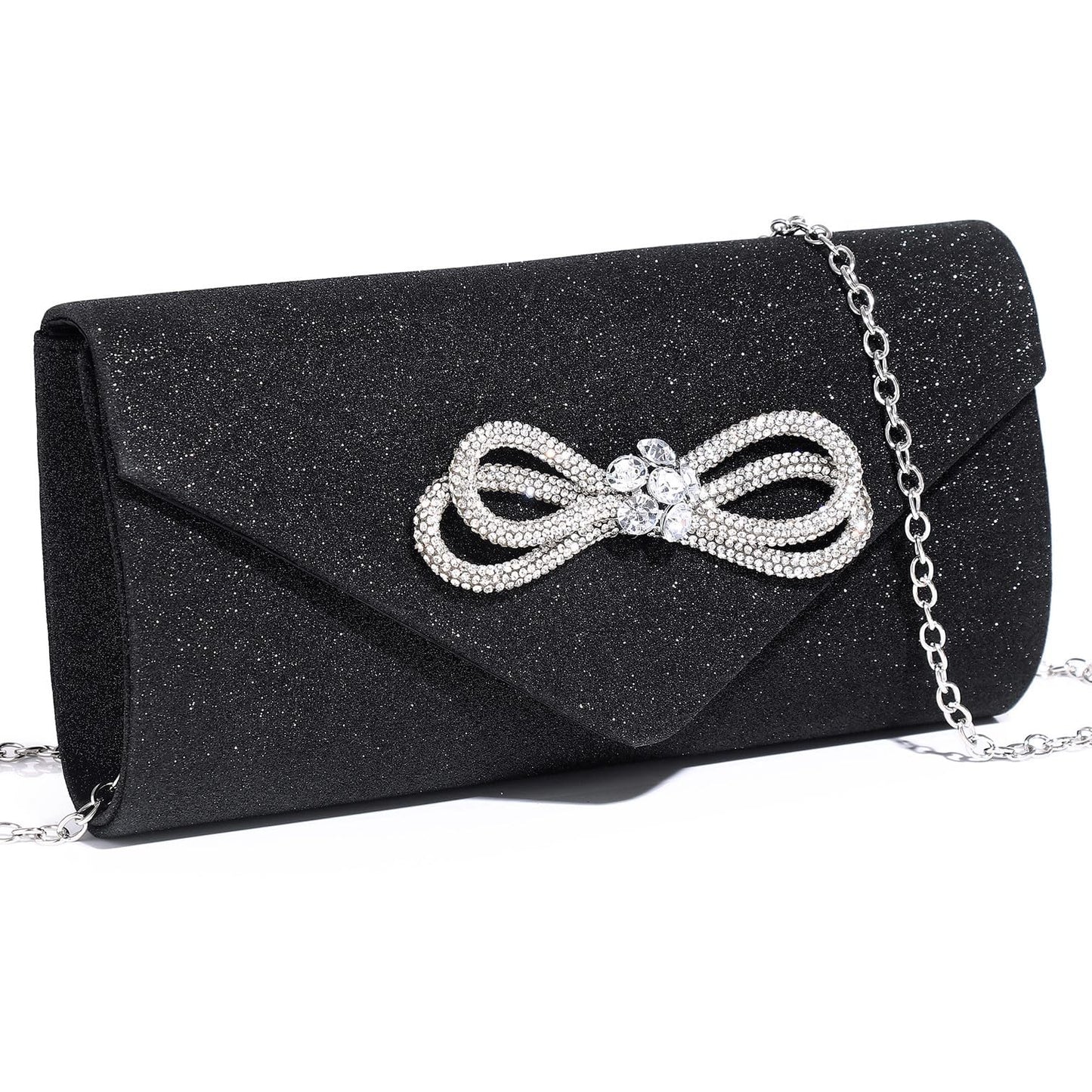 Women Evening Handbag Shiny Crystal Bow Flap Clutch Purse for Women Wedding Party Prom Purse