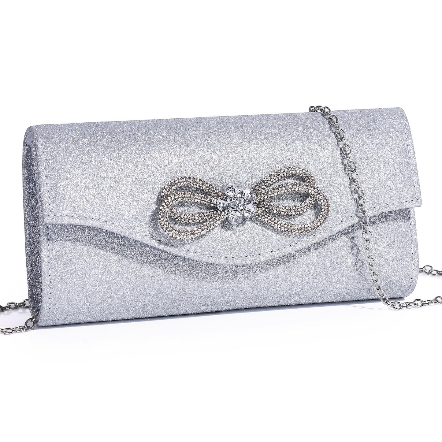 Women Evening Handbag Shiny Crystal Bow Flap Clutch Purse for Women Wedding Party Prom Purse