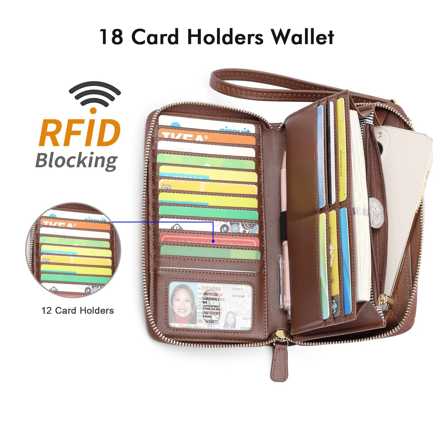 Wallets for Women Credit Card Slots with RFID Blocking Large Capacity Wristlet