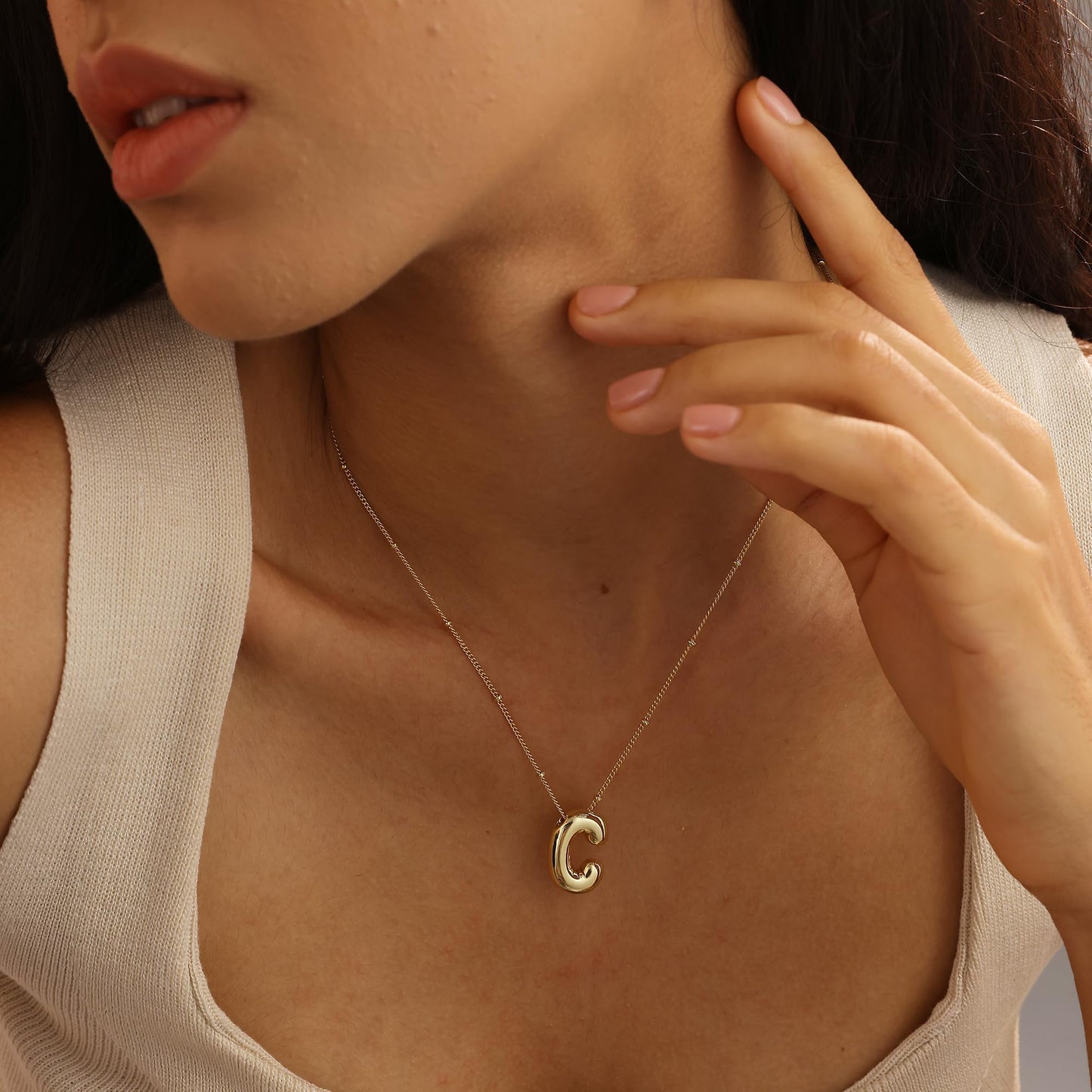 Gold Bubble Letter Necklace for Women, 14k Gold Plated Balloon Initial Letter Pendant Necklace Dainty Charm Initial Necklaces for Women Trendy Chunky Custom Name Necklace Gold Jewelry for Women