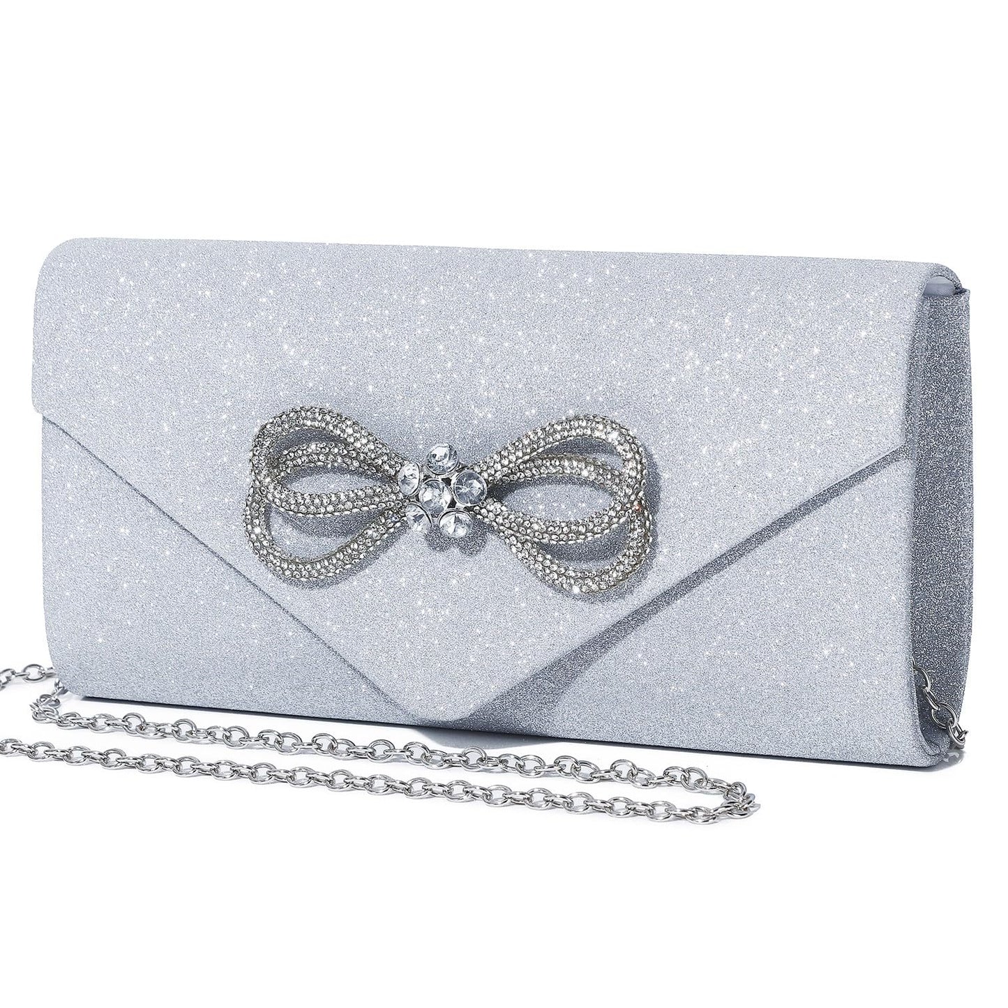 Women Evening Handbag Shiny Crystal Bow Flap Clutch Purse for Women Wedding Party Prom Purse