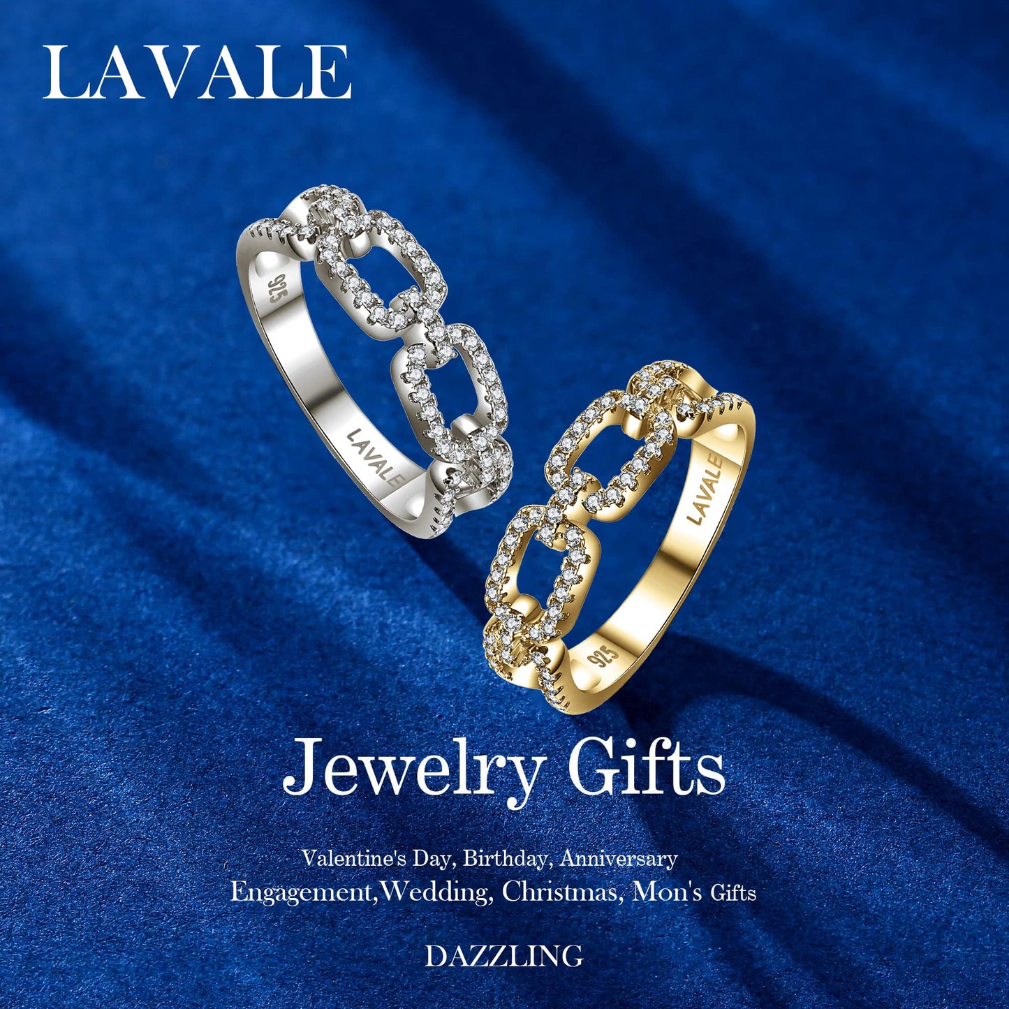 LAVALE Moissanite Ring for Women,Twist Link D Color VVS1 Lab Created Diamond Rings,Half Eternity Stackable Band Ring,S925 Sterling Silver Chain Link Ring